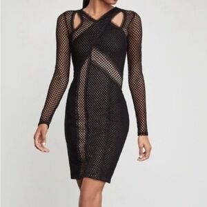 BCBGMaxAzria Jaylynn Mesh Patchwork Cocktail Dress XXS Bodycon Black & Nude